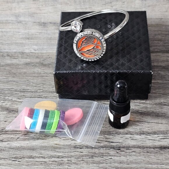 Silver Tone Stainless Steel Angel Wing Essential Oil Wrap Bracelet - Picture 5 of 7